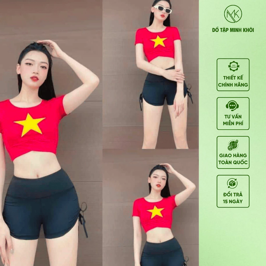 Áo Cờ Đỏ Sao Vàng, Áo Thun Croptop Vải Mát Co Giãn 4 Chiều Thấm Hút Mồ Hôi