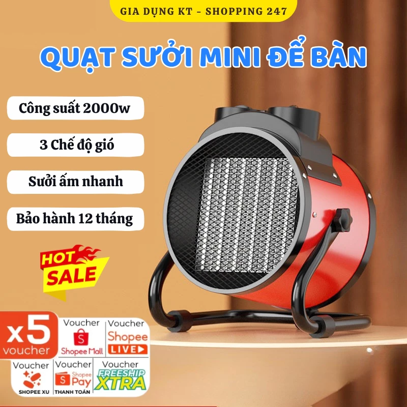 Máy Sưởi, Quạt Sưởi Ấm Mùa Đông Công Suất Lớn 2000W, Làm Ấm Cực Nhanh, Chất Liệu Kim Loại Chắc Chắn, Hoạt Động Mạnh Mẽ