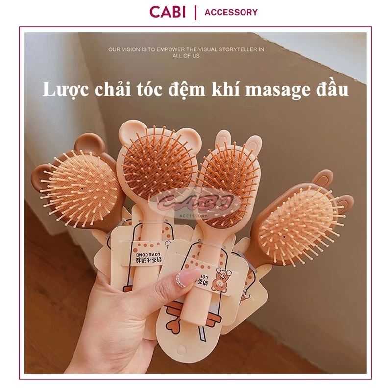 CB54 - Lược Chải Tóc Gỡ Rối, Massage Da Đầu Tạo Kiểu Tóc Màu Nâu Hình Tai Gấu Dễ Thương