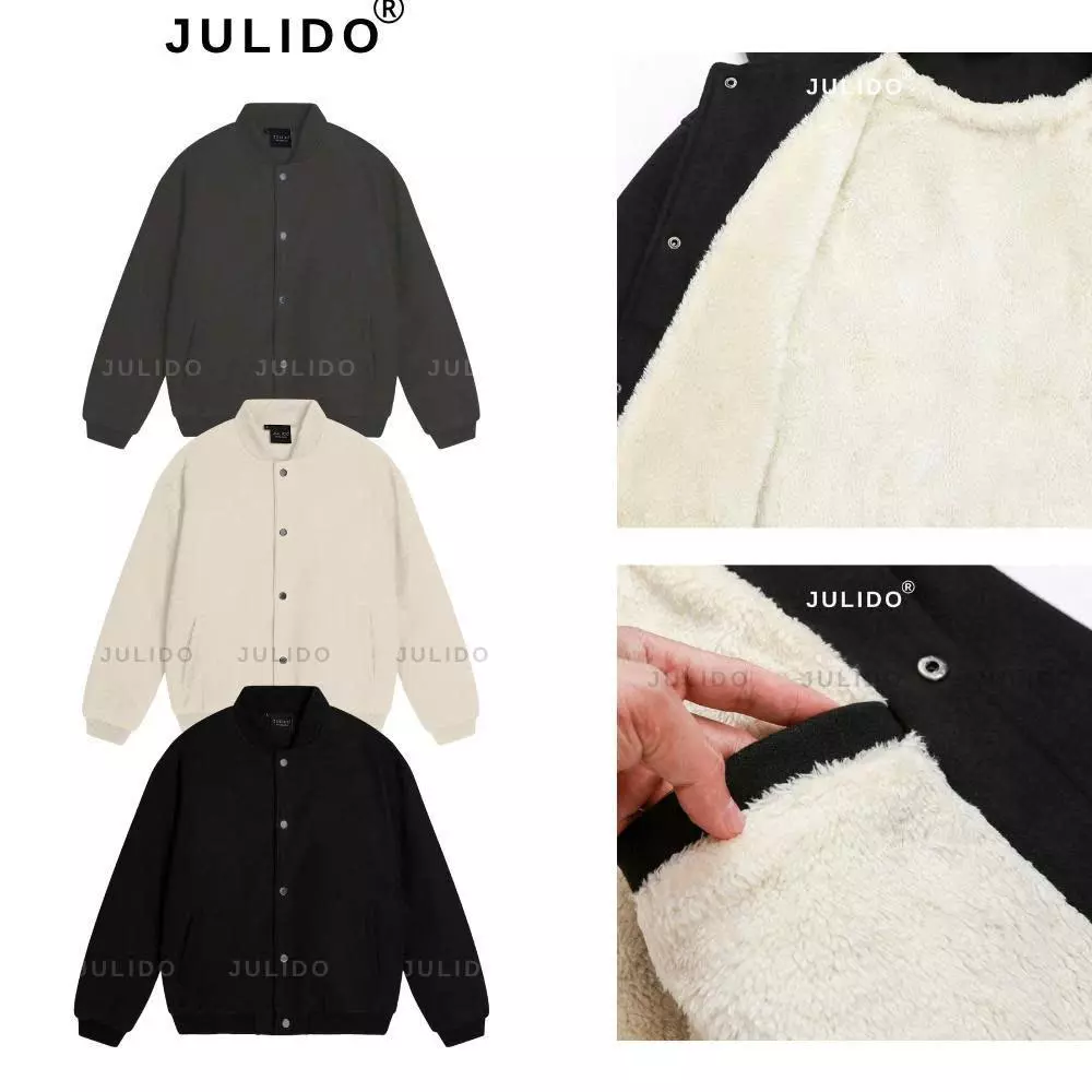 Áó khoác bomber JULIDO chất liệu dạ cao cấp lót lông cừu bên trong cúc bấm không gỉ