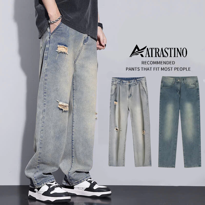 [BẢN CAO CẤP] Quần Jean Nam Ống Suông Rộng Atrastino, Quần Bò Nam Màu Xanh Wash Phong Cách RETRO JEAN004