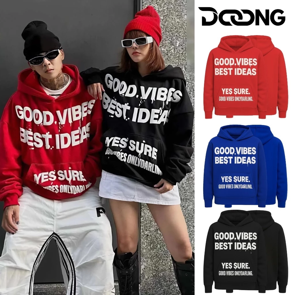 [XẢ HÀNG] Áo Khoác NỈ HOODIE GOOD VIBES IN NỔI Chất Nỉ Bông BM295, Áo Khoác hoodie zip Unisex nam nữ Form Rộng DOONG