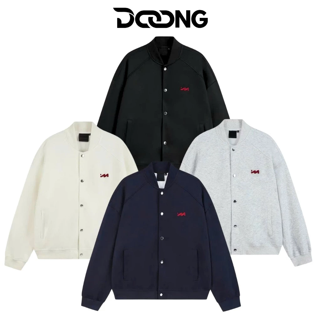 [XẢ HÀNG] Áo Khoác NỈ BOMBER THÊU LOGO Chất Nỉ Nhung Có Cúc Bấm BM262, Áo Khoác nỉ Unisex nam nữ Có Túi DOONG