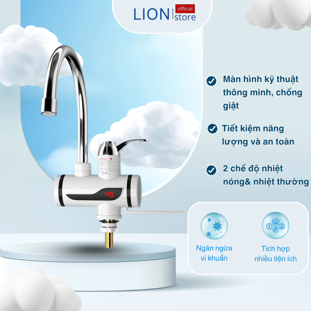 [𝐠𝐢𝐚𝐝𝐮𝐧𝐠𝐋𝐈𝐎𝐍] Vòi Nước Nóng Lạnh Trực Tiếp – Làm Nóng Nhanh, Tích Hợp Cảm Biến Chống Giật, Dùng Cho Bồn Rửa/Chậu