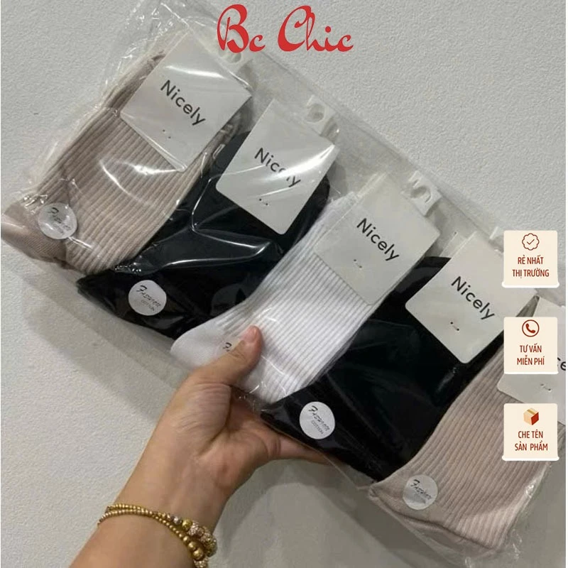 SET Tất / Vớ VECYLA cổ cao cotton Nam Nữ T 905 chống hôi chân, co giãn tốt