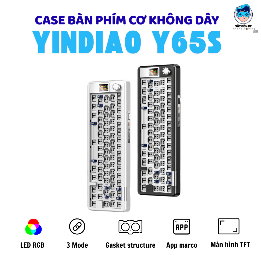 Case bàn phím cơ không dây YINDIAO Y65S - Led RGB - 3 mode kết nối - Màn TFT - Hotswapable - APP - Mạch xuôi - Núm xoay