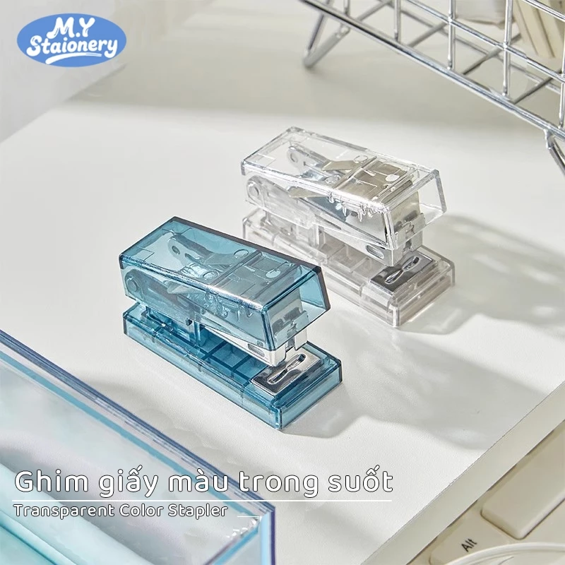 Dập Ghim Mini Trong Suốt M.Y – Siêu Nhỏ Gọn, Để Túi Xách/Hộp Bút, Tặng 1000 Ghim