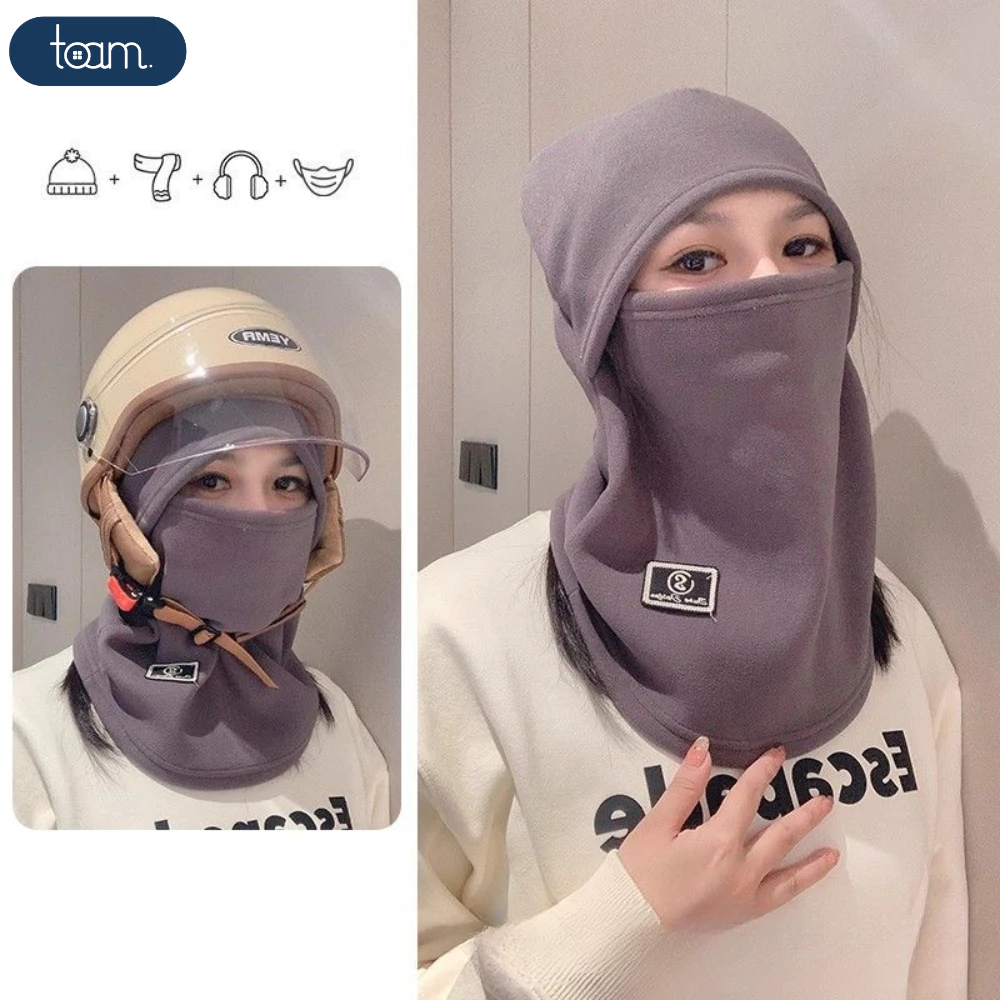 Mũ Trùm Đầu Mùa Đông Kèm Khẩu Trang Giữ Ấm Lông Cừu Dày Dặn Chống Gió, Chống Lạnh Khi Đi Xe Máy