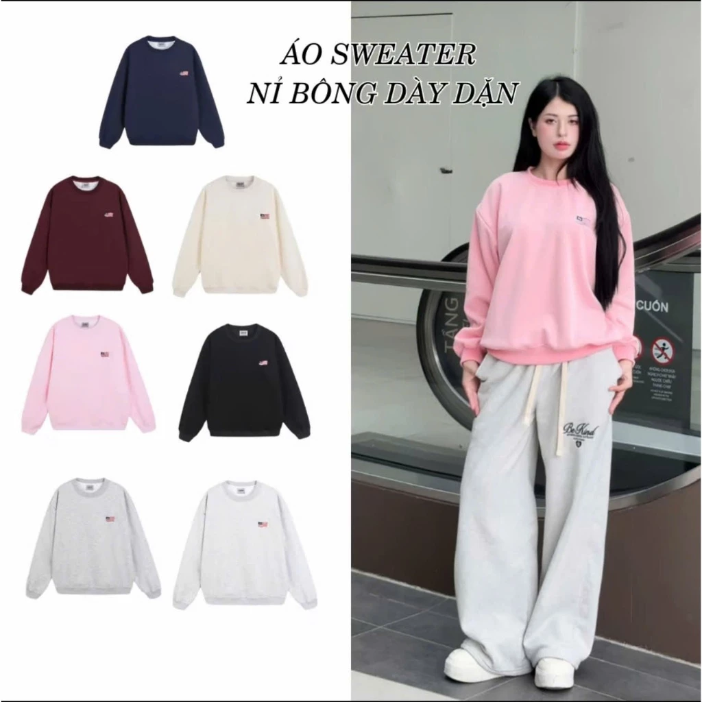 Áo Sweater Nỉ Bông In hình Cờ Chữ Aa Form Rộng Nam Nữ Unisex
