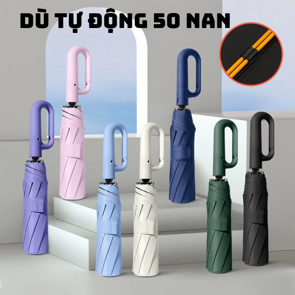 Ô Dù Tự Động Có Móc Treo Thông Minh, Ô Dù Gấp Gọn Cao Cấp Không Thấm Nước Chống Tia UV
