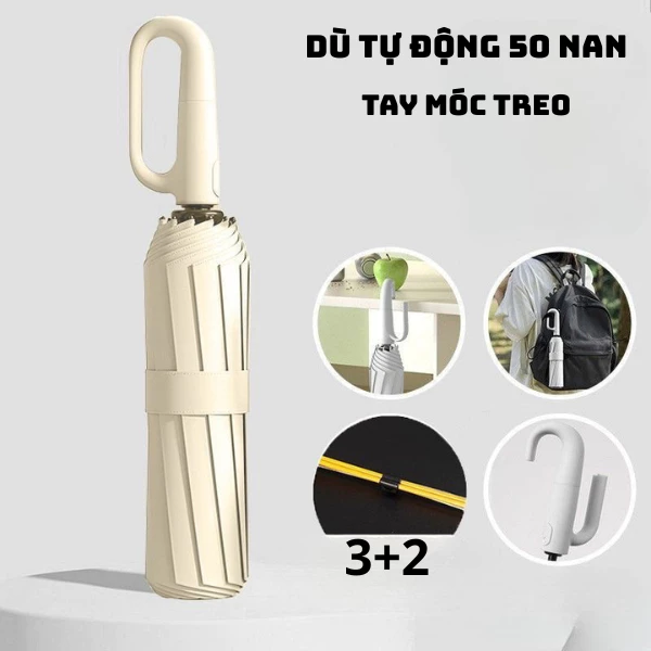 Ô Quà Tặng Cao cấp TỰ ĐỘNG Dù Che Mưa Đi Nắng Tay Cầm Vàng 10 Nan Khung Xương