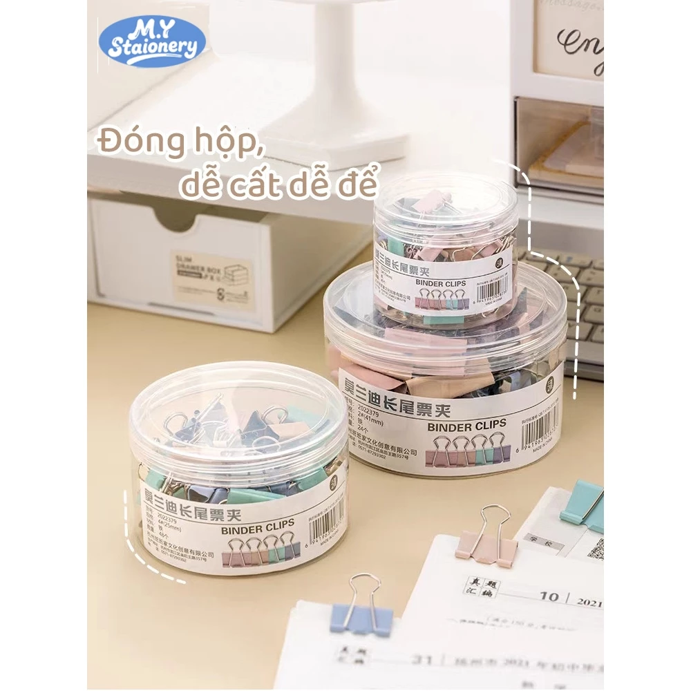 Set Kẹp Bướm Pastel 15–51mm – Kẹp Tài Liệu, Giấy Tờ Văn Phòng Tiện Lợi