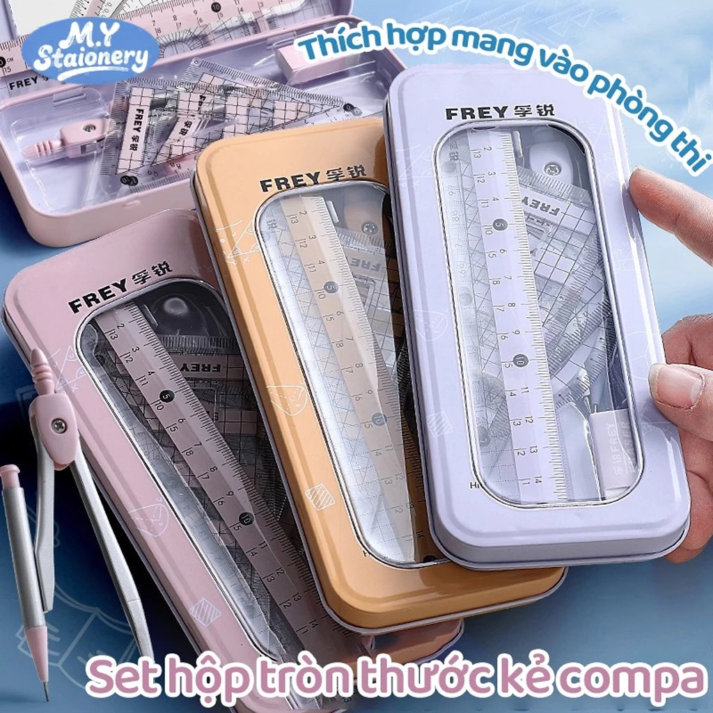 Bộ Compa Eke Thước Kẻ 7 Món Kèm Tẩy M.Y Hộp Sắt Cao Cấp - Đo Chuẩn, Vẽ Đẹp, Học Tập Dễ Dàng Chất liệu an toàn
