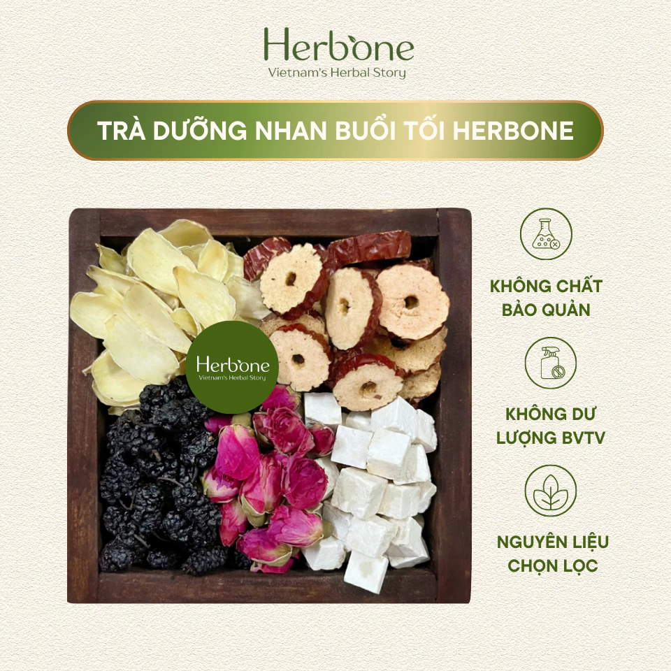 Trà Dưỡng Sáng Da, Mát Gan HerbOne Bách Hợp, Nụ Hồng, Dâu Tằm, Táo Đỏ, Bạch Phục Linh Thanh Lọc Cơ Thể