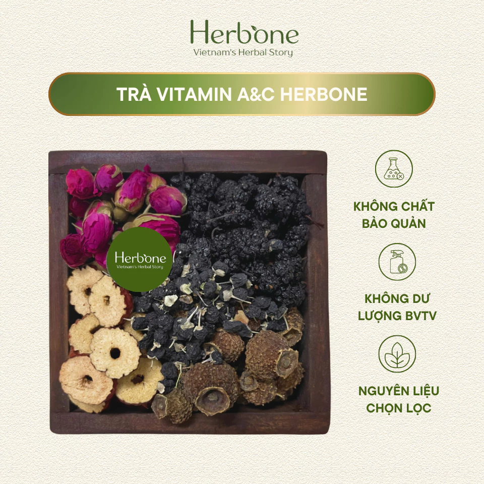 Trà Bổ Sung Vitamin C Vitamin A HERBONE Dâu Tằm, Táo Đỏ Lát, Lê Gai, Nụ Hồng, Hắc Kỷ Tử