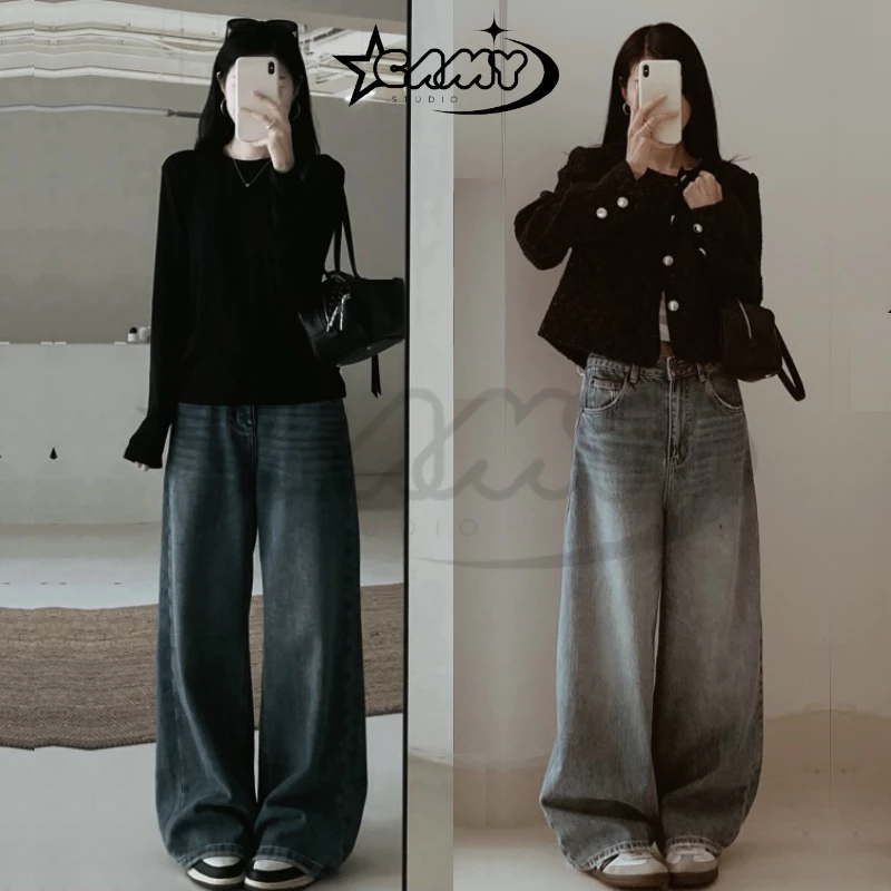 Quần jean Ống Rộng Nữ Wash bụi, quần bò ống suông rộng CẠP CAO phong cách RETRO Ulzzang Hàn Quốc 2024