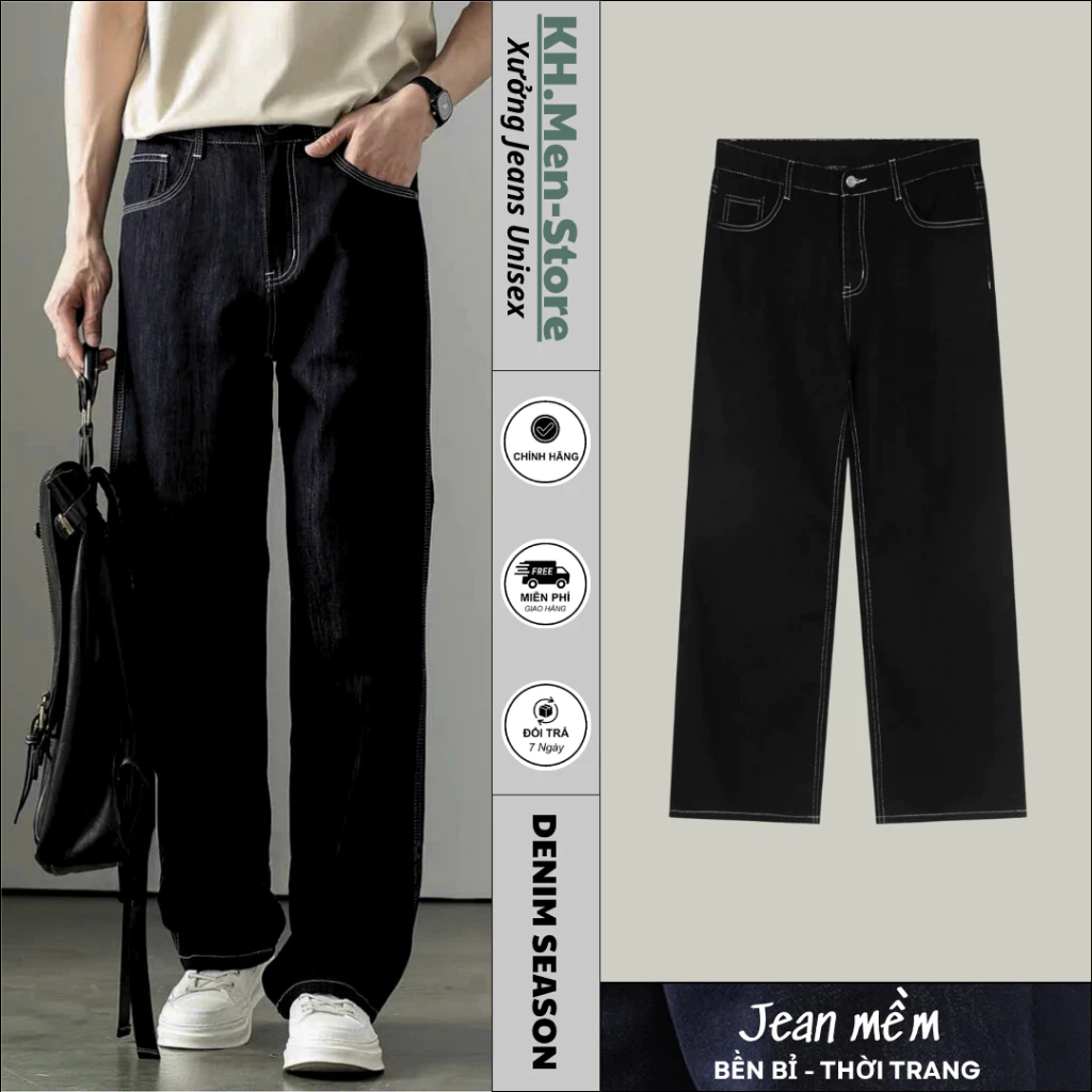 Quần Jeans Dài Ống Suông Rộng SR01, Cạp Cao Tôn Dáng Đủ Size Phong Cách Hàn Quốc - KH.MEN STORE