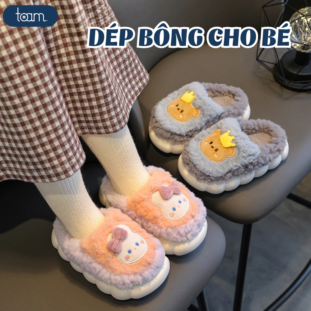 Dép Bông Đi Trong Nhà Mùa Lạnh Cho Bé, Kiểu Dáng Dễ Thương, Chất Liệu Mềm Mịn, Chống Trượt An Toàn