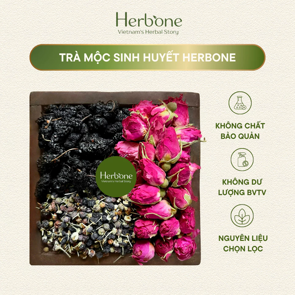 Trà Sinh Huyết HERBONE Hắc Kỷ Tử Nụ Hoa Hồng Dâu Tằm