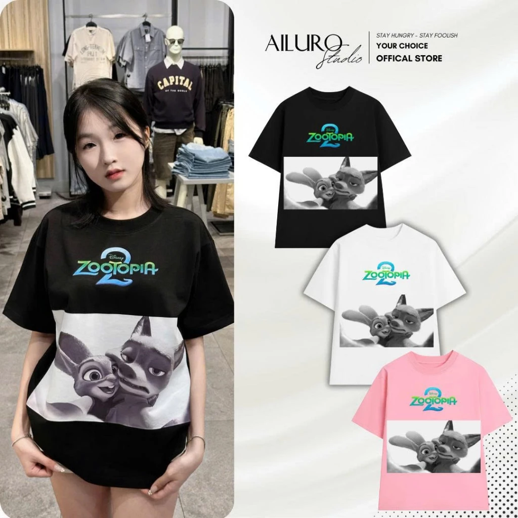 Áo thun unisex Zootopia V2 Dễ Thương chất 100% Cotton phông tay lỡ nam nữ form rộng