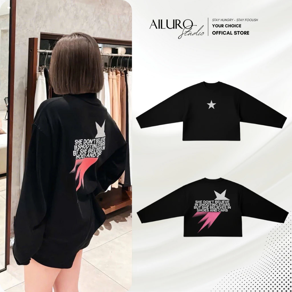 Áo Thun Tay Dài Shooting Stars Kim Tuyến Long Sleeve Form Boxy chất 100% Cotton phông tay lỡ nam nữ form rộng
