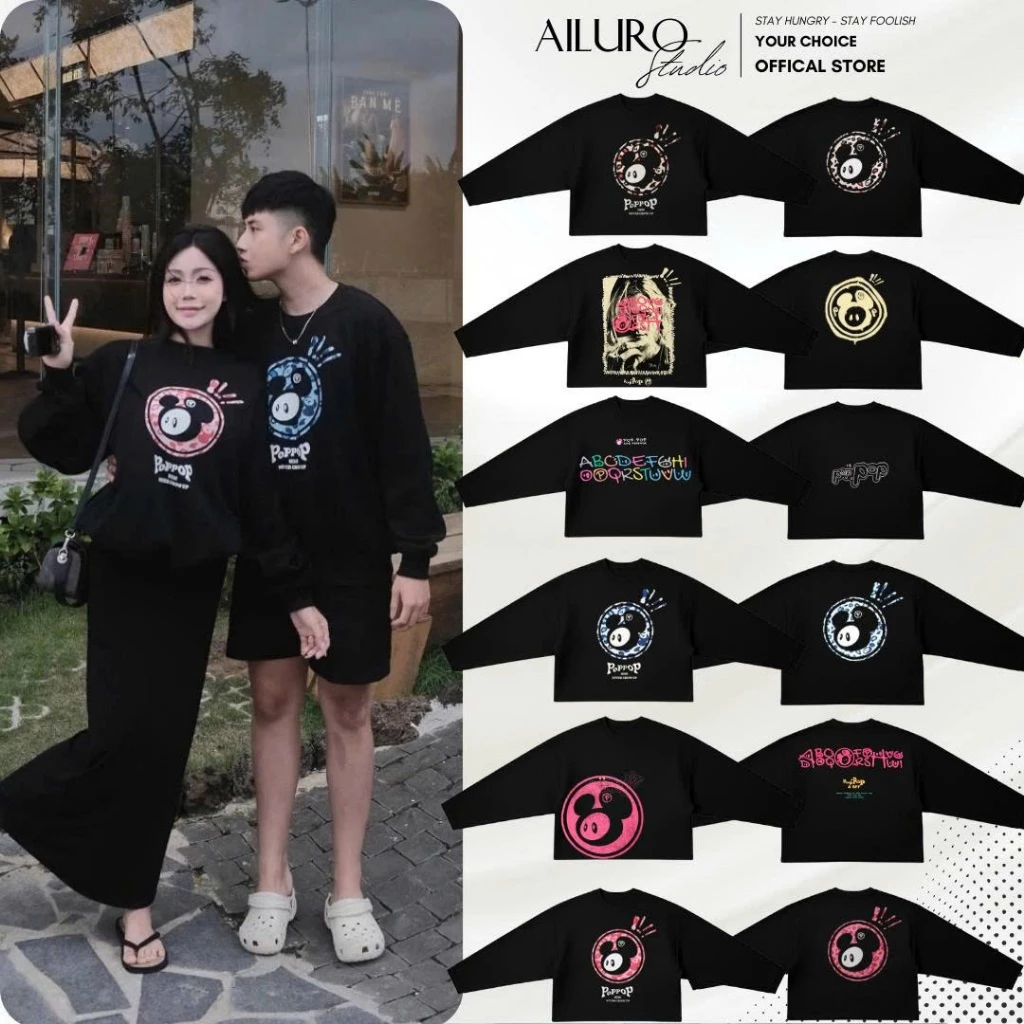 Áo Thun Tay Dài Poppophihi Long Sleeve Form Boxy chất 100% Cotton phông tay lỡ nam nữ form rộng