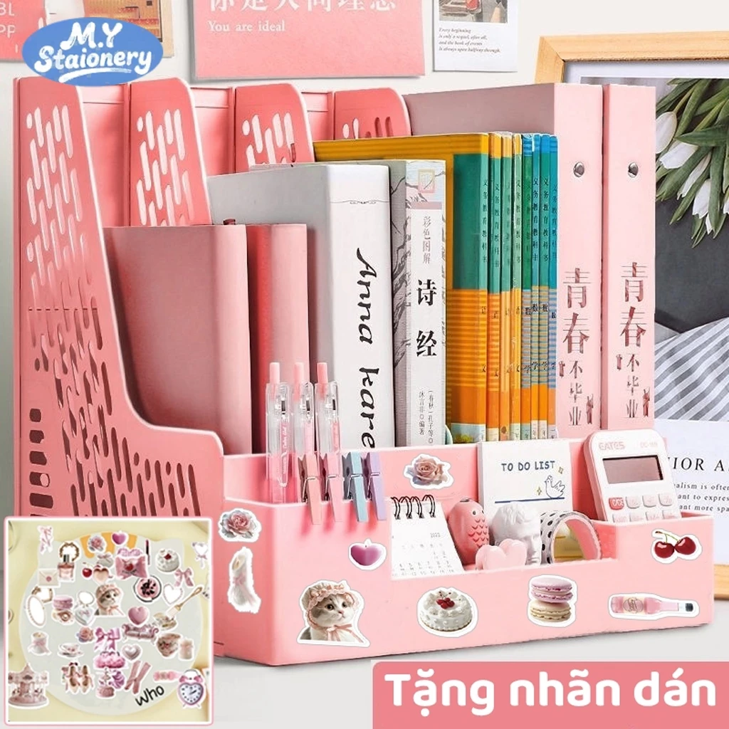 M.Y.Giá Để Sách 4 Tầng Để Bàn - Chất Nhựa Dẻo Bền Đẹp - Dễ Lắp Ráp - Đựng Tài Liệu, Sách Vở Gọn Gàng - Hàng Chất Lượng C