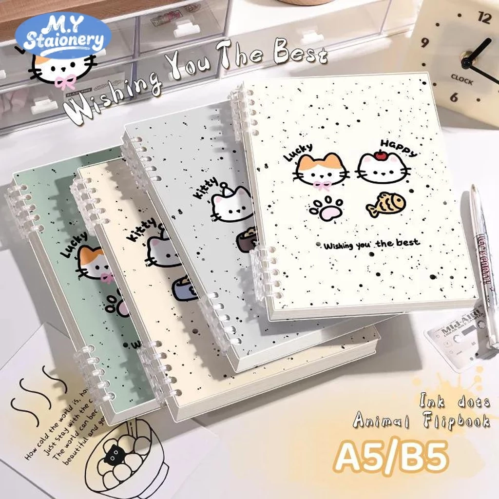Sổ Còng A5/B5 120 Trang 80gsm M.Y – Thay Ruột, Kẻ Ngang, Khuyết Còng Không Đau Tay Kitty Puppy