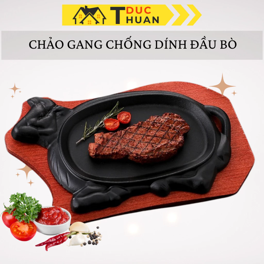 CHẢO GANG BÒ NÉ HÌNH CON BÒ – KÈM ĐẾ GỖ SANG TRỌNG