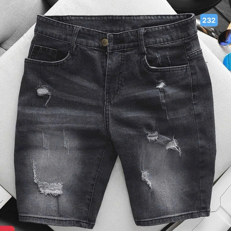Quần short rin nam màu đen xám rách OBOKFASHION co giãn chất bò dễ phối đồ cao cấp phong cách hàn quốc QJN232
