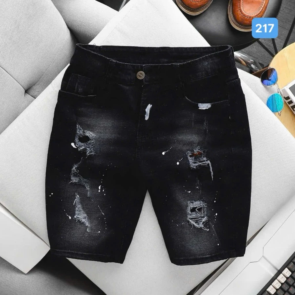 Quần short bò nam màu đen xướt rách co giãn OBOKFASHION chất bò dễ phối đồ cao cấp phong cách hàn quốc QJN217