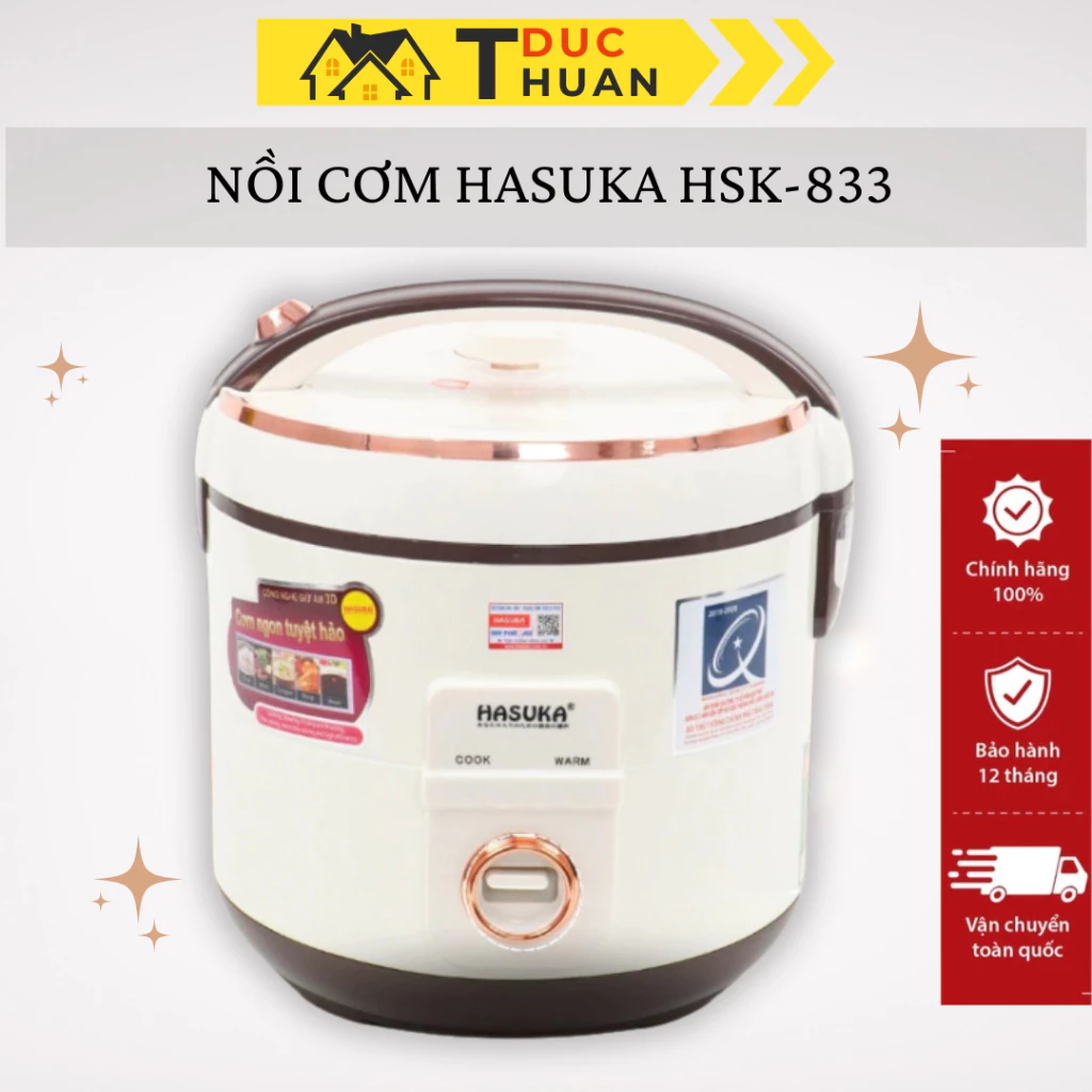 Nồi cơm điện 1.8L HASUKA HSK-833 đa năng công suất 800W lòng nồi chống dính ceramic - BH 12 tháng