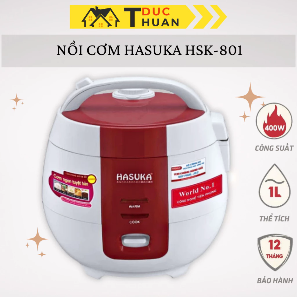 Nồi cơm điện HASUKA HSK-801 lòng chống dính cao cấp, nồi cơm điện mini 1L chính hãng- BH 12 tháng