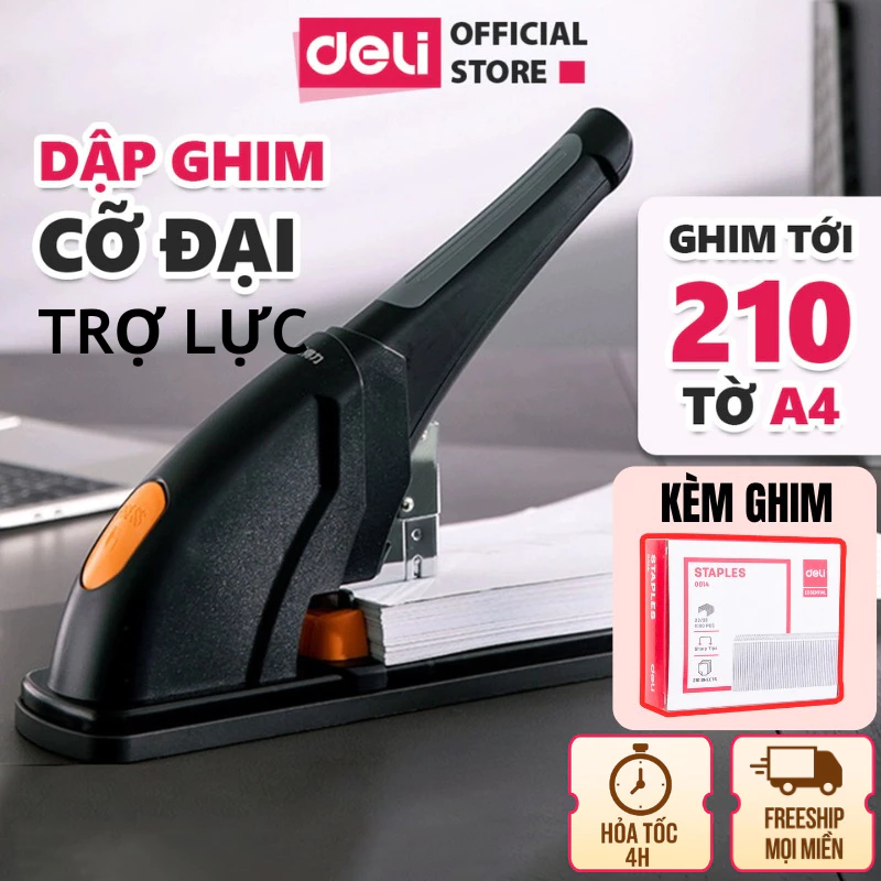 Dập ghim loại to 100 -240 tờ Deli, bàn dập ghim cỡ lớn tiện lợi chuyên dụng cho văn phòng
