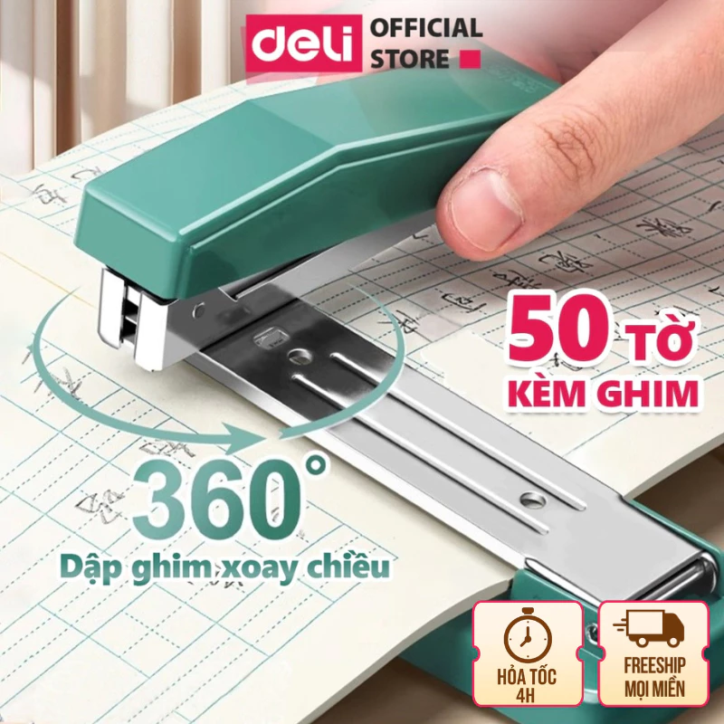 Dập ghim ghim bấm xoay chiều 360 độ 100 Trang Deli cao cấp sử dụng học sinh văn phòng
