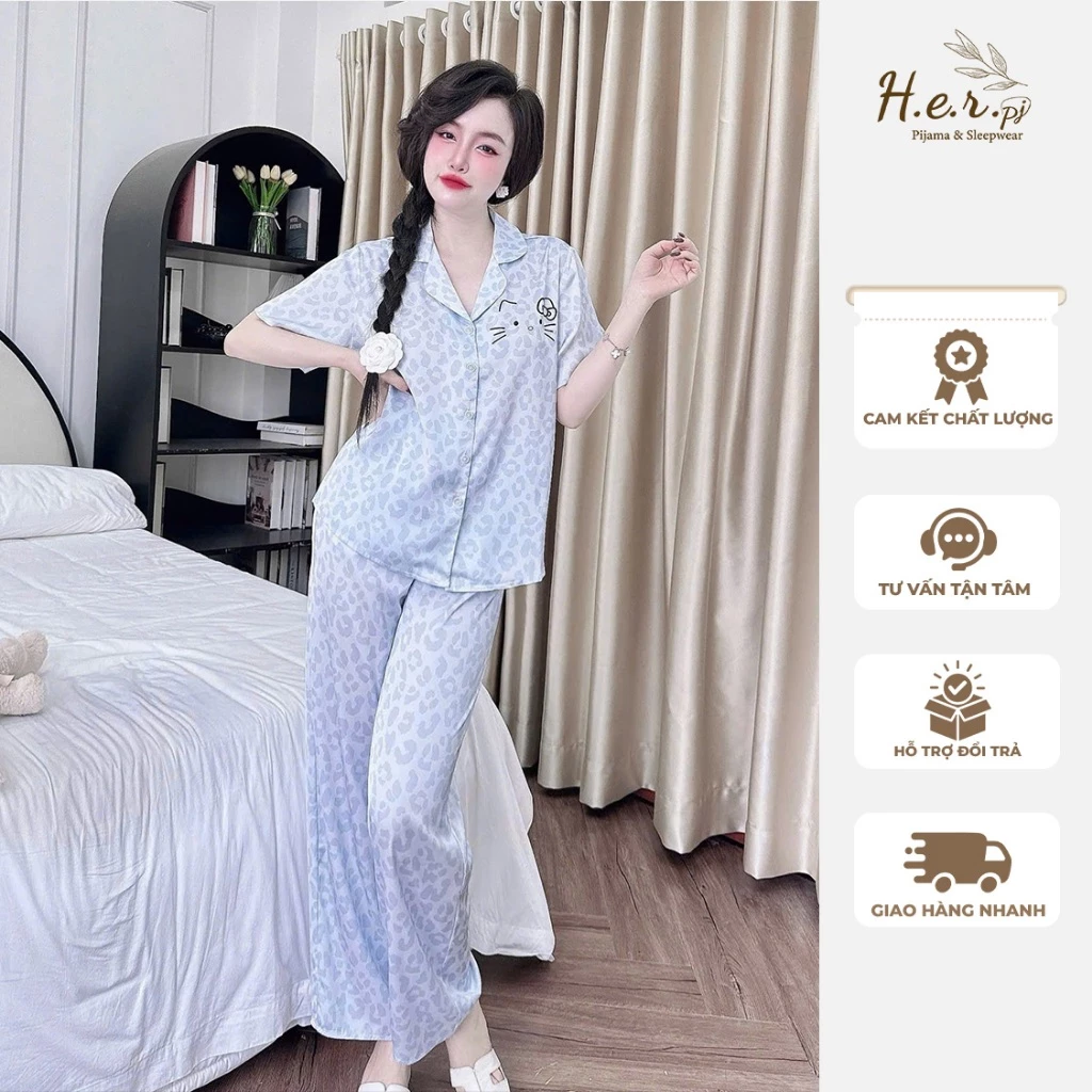 Đồ bộ nữ mặc nhà Her Pijama lụa latin tơ tằm cao cấp tay ngắn quần dài
