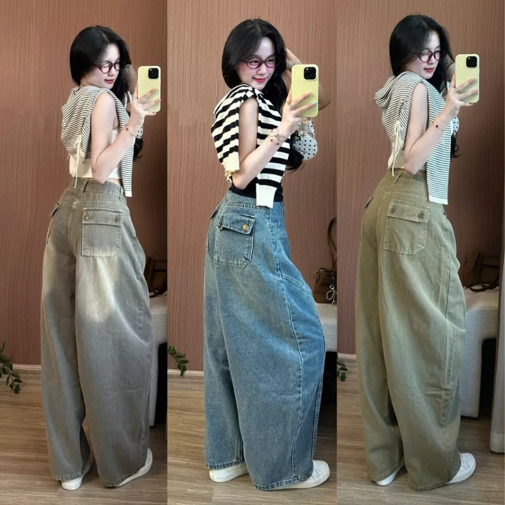 Quần Jeans Nữ Ống Cong Phối Linen Joolate Tôn Dáng Che Khuyết Điểm Mặc Đi Làm Đi Học