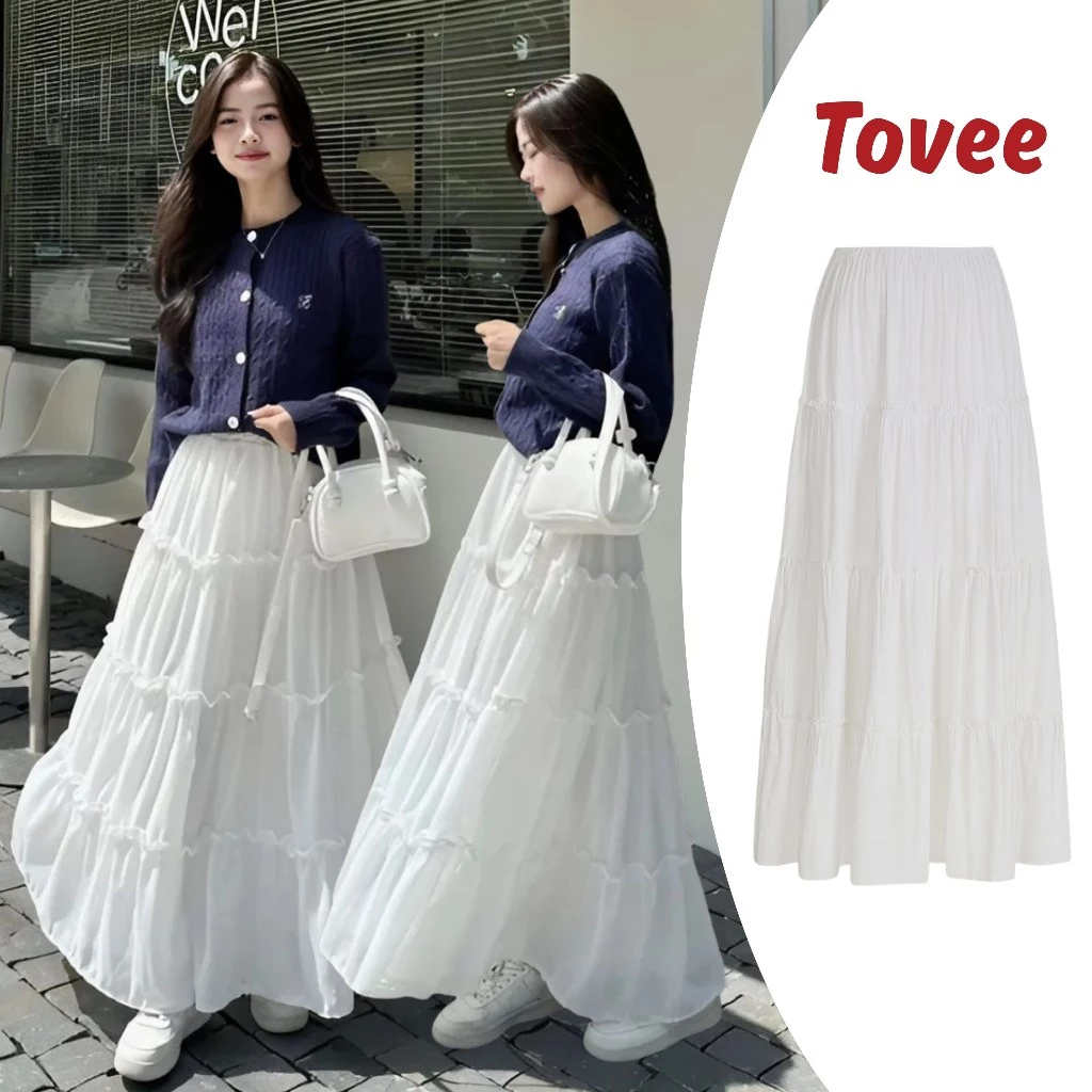 Chân Váy VOAN LỤA Dáng Dài 2 Lớp Kiểu Trơn CV19, Chân Váy Midi Cạp Chun Lưng Cao Có Lót Trong Phong Cách TOVEE