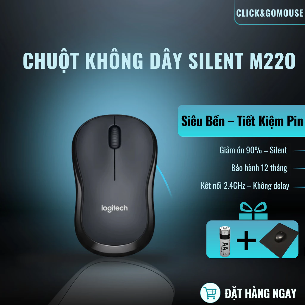 [ Kết Nối USB 2.4GHz  ] Chuột không dây silent Logitech M220 siêu yên tĩnh giảm 90% tiếng ồn QUÀ TẶNG LÓT CHUỘT
