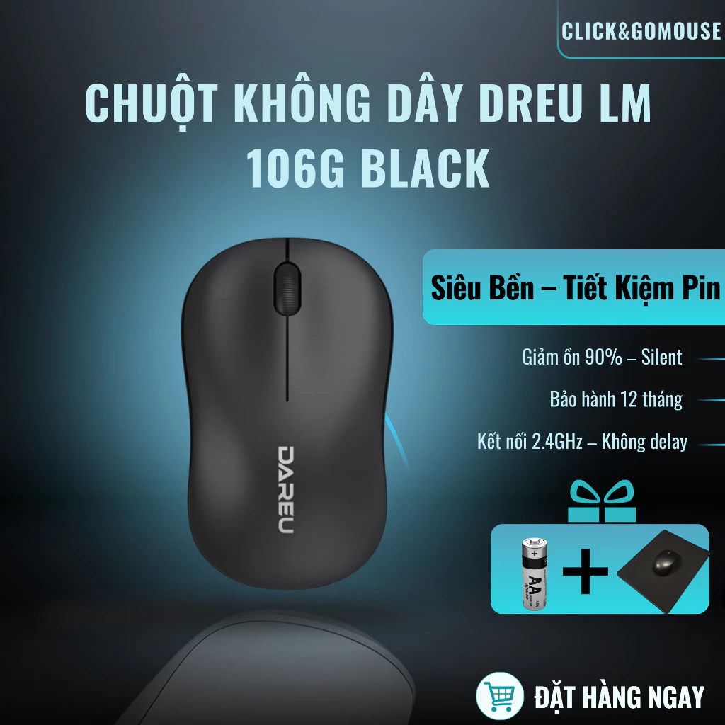 Chuột Máy Tính Chuột Không Dây DARE-U LM106G Black Chuột Wireless 2.4G Độ Bền Cao Nhạy Mượt Dùng Cho Laptop PC