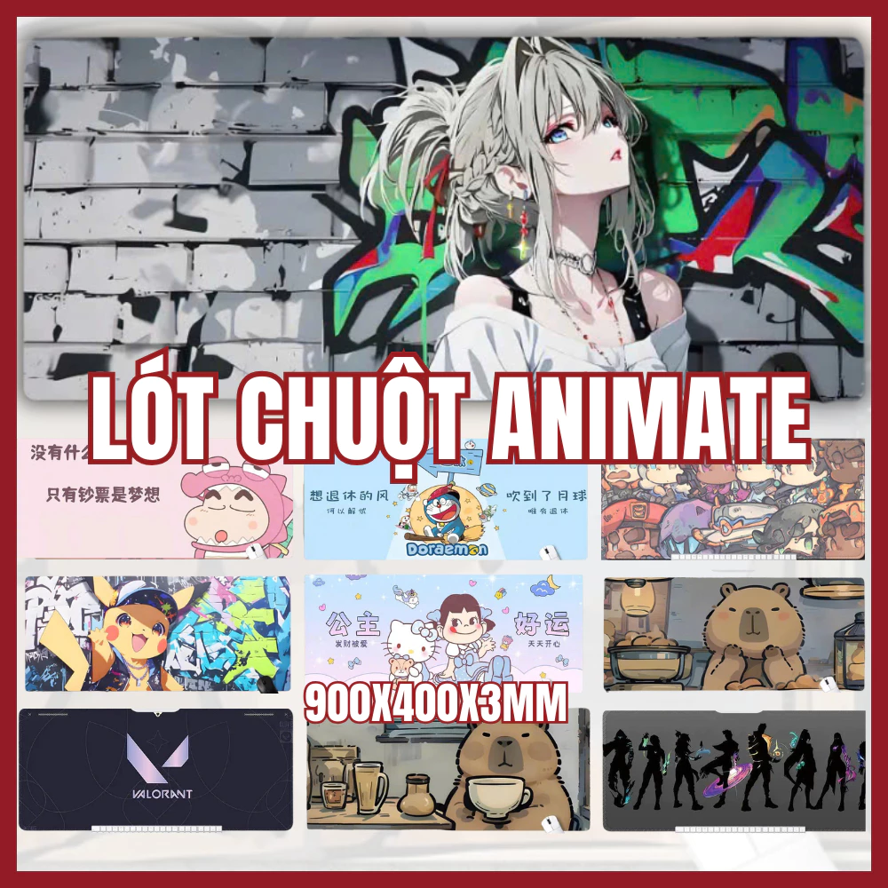 Tấm lót chuột cỡ lớn 90x40cm, dày 3mm shin bút chì , valorant, doremon, pikachu , animate cute dễ dương, công nghệ in HD