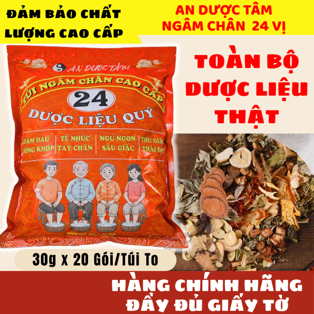 Gói Ngâm Chân 24 Thảo Dược  An Dược Tâm Cao Cấp (20 Túi x 30g) Giảm Đau Nhức Xương Khớp, Ngủ Ngon, Hết Tê Bì Tay Chân