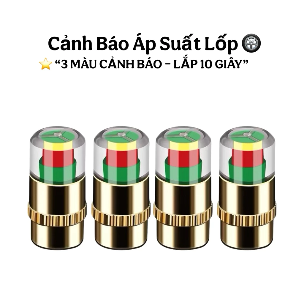 Bộ 4 Nắp Van Lốp Xe Cảnh Báo Áp Suất Lốp 3 Màu Hiển Thị Kiểm Tra Dễ Dàng Bằng Mắt