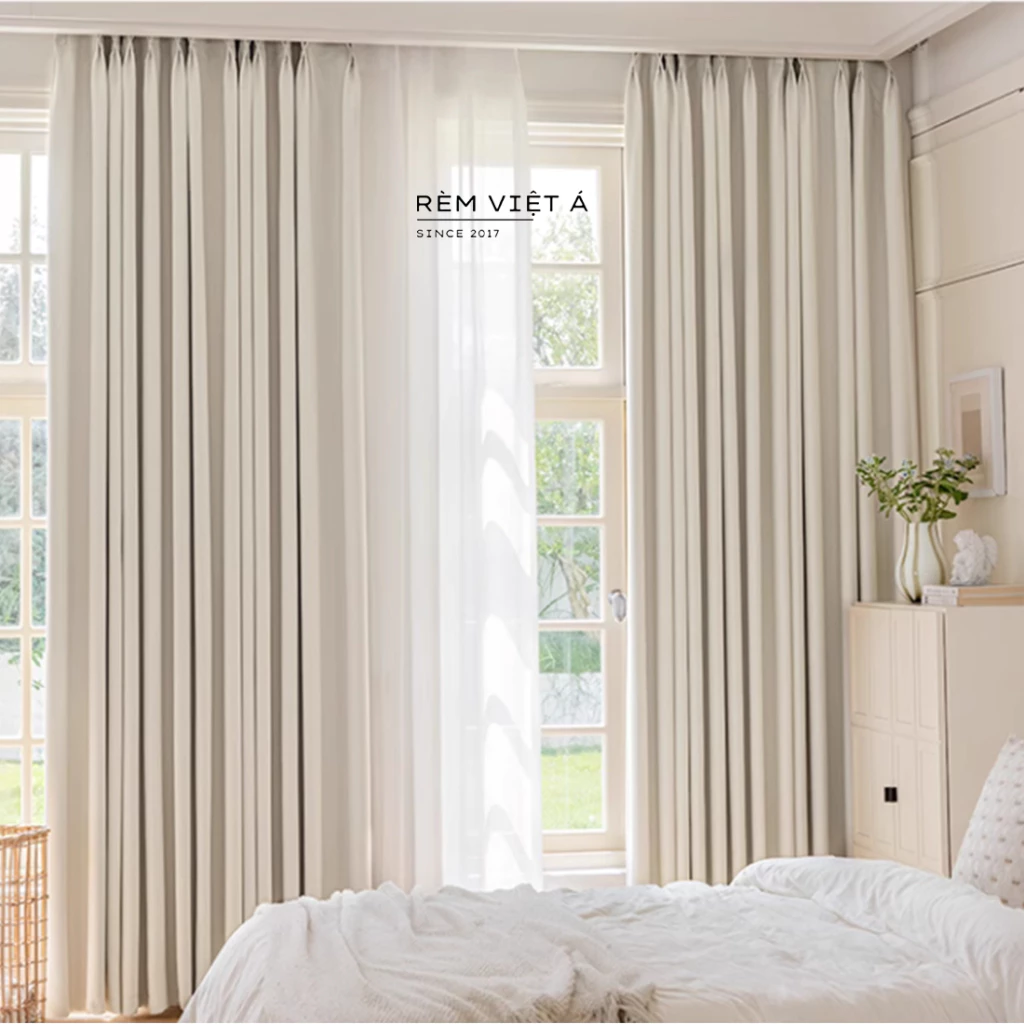 Rèm Màu Trắng Kem - Họa Tiết Đan Xen, Tinh Tế, Sang trọng, Trang Trí Phòng Ngủ Phòng Khách, Cản Sáng 98% - Cản Tia UV