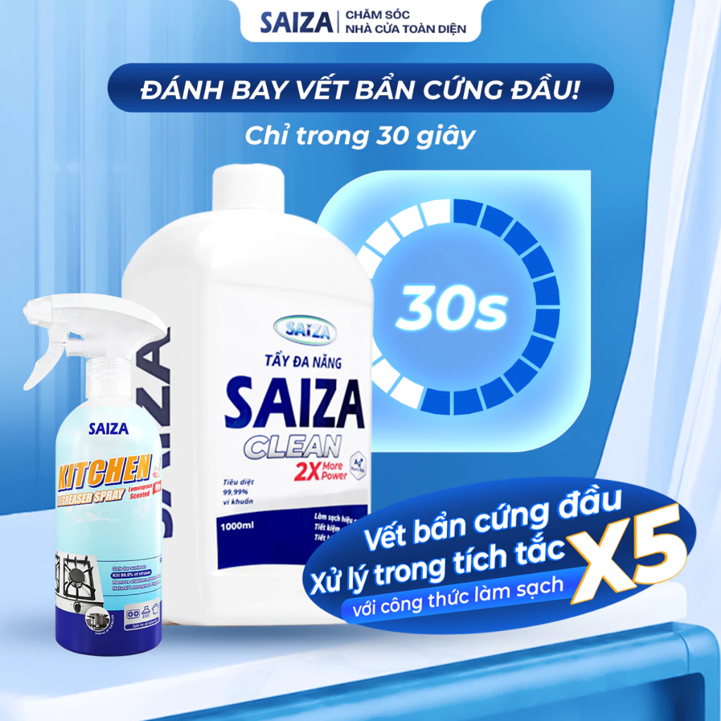 Combo tẩy đa năng xịt nhà bếp SAIZA đánh bay mảng bám vết bẩn dầu mỡ nhà cửa chỉ trong 30s