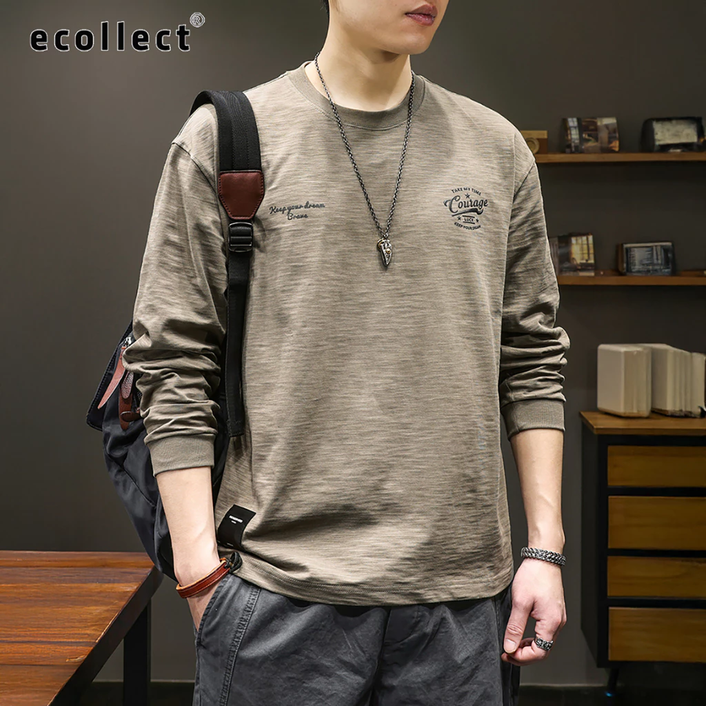 Áo thun dài tay nam ECOLLECT LT02 cotton xước 300g form rộng, hoạ tiết in nổi 3D, áo phông tay dài basic