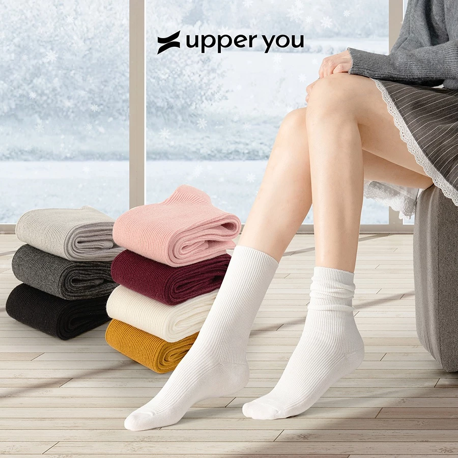 Tất Vớ Nữ Cổ Cao Gân Trơn Hàn Quốc UPPER YOU Phong Cách Trẻ Trung Năng Động Mềm Mại Thấm Hút Tốt - BSF4007