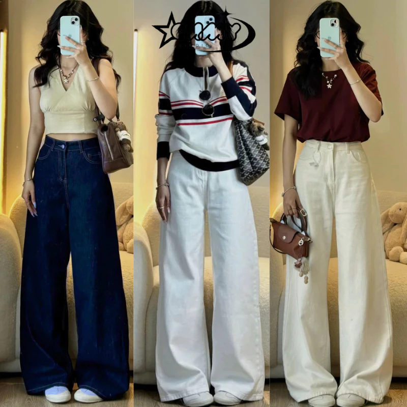 mall inline badgeQuần Jean Trắng Nữ Cạp Cao Ống Suông Rộng 28cm MIAA Chất Vải Jeans Mềm, Quần Bò Ống Rộng Nữ Trắng Đủ Si