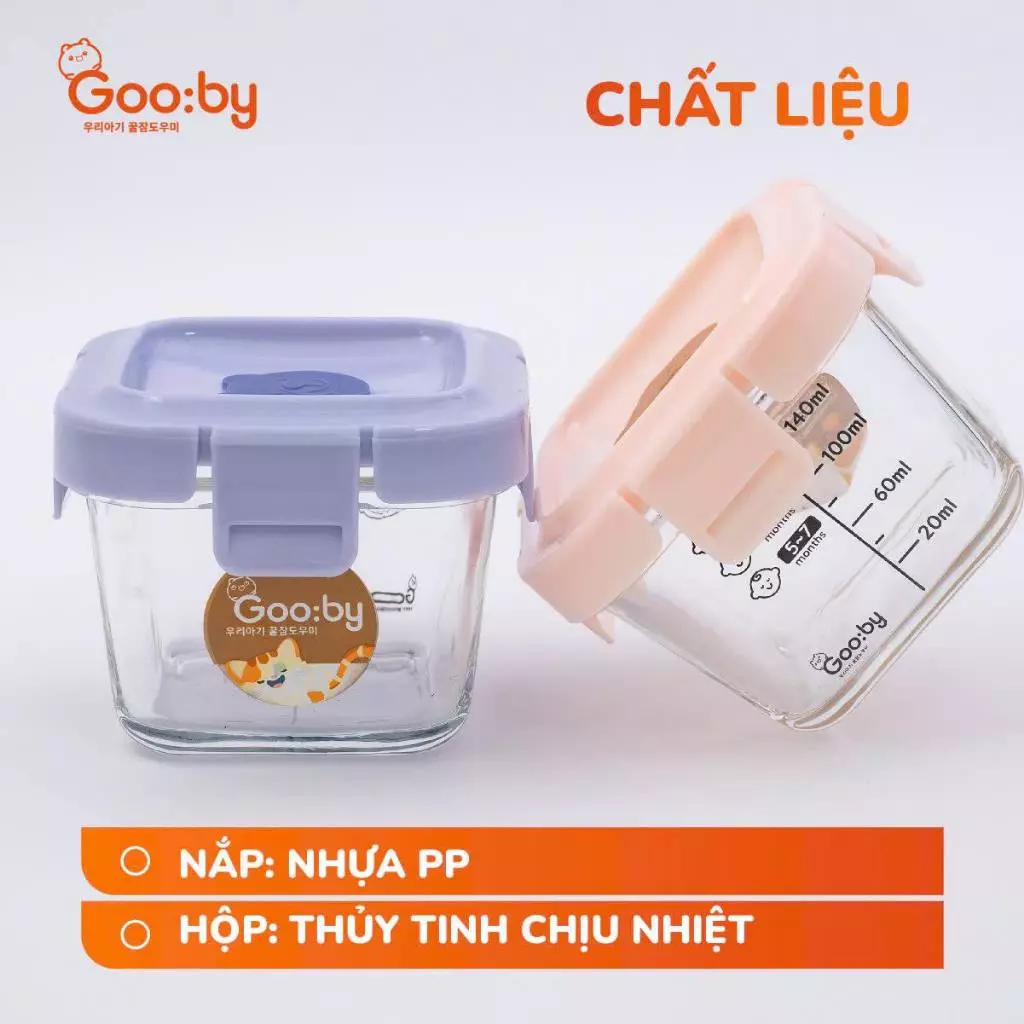 Hũ thuỷ tinh ăn dặm cao cấp, nắp nhựa doăng cao su kín hơi, dung tích 140ml, có vạch chia