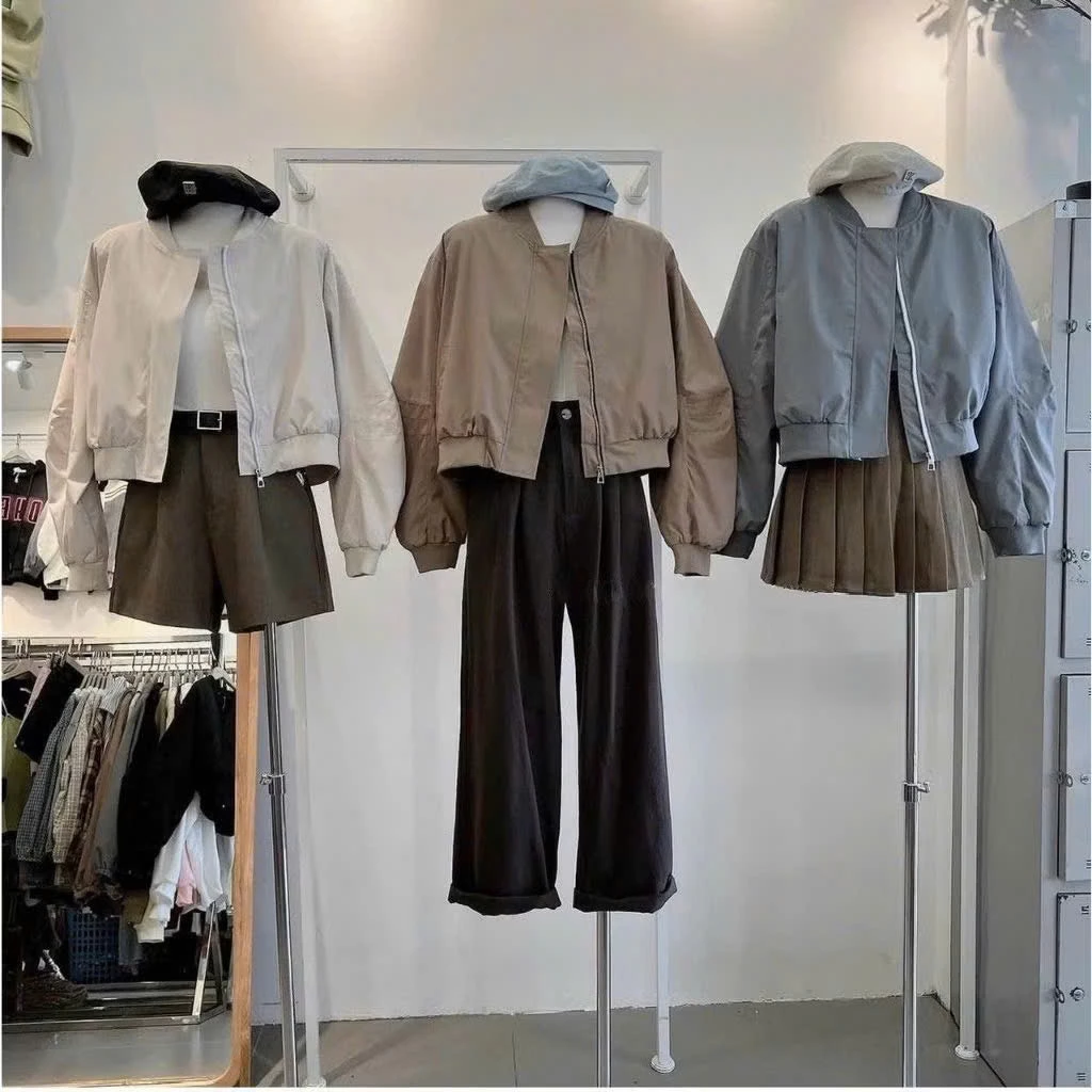 ÁO KHOÁC TRƠN DA LỘN NỮ CROPTOP THIẾT KẾ KHÓA KÉO KHÔNG NÓN MẪU MỚI